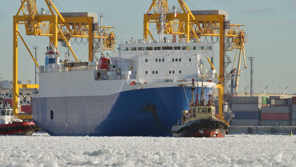 Cargo ship sea ice